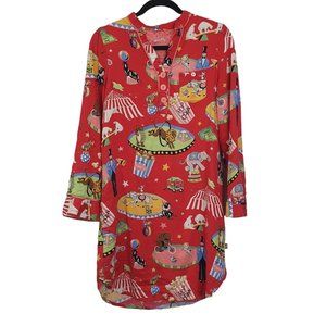 Nick & Nora Womens Nightgown Sleep Shirt Small Circus Big Top Red Pj Cotton